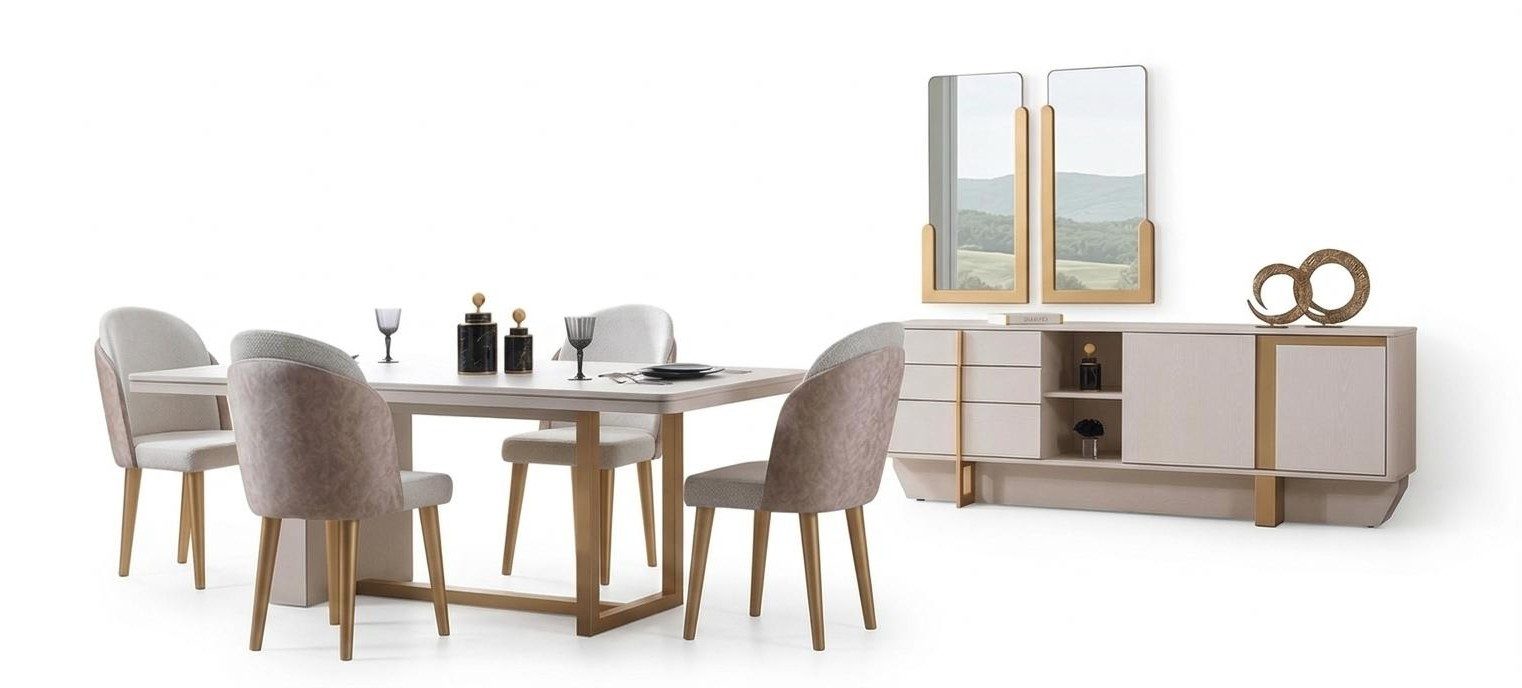 Essgruppe Elegantes Esszimmer-Set in Beige mit modernen Polsterstühlen