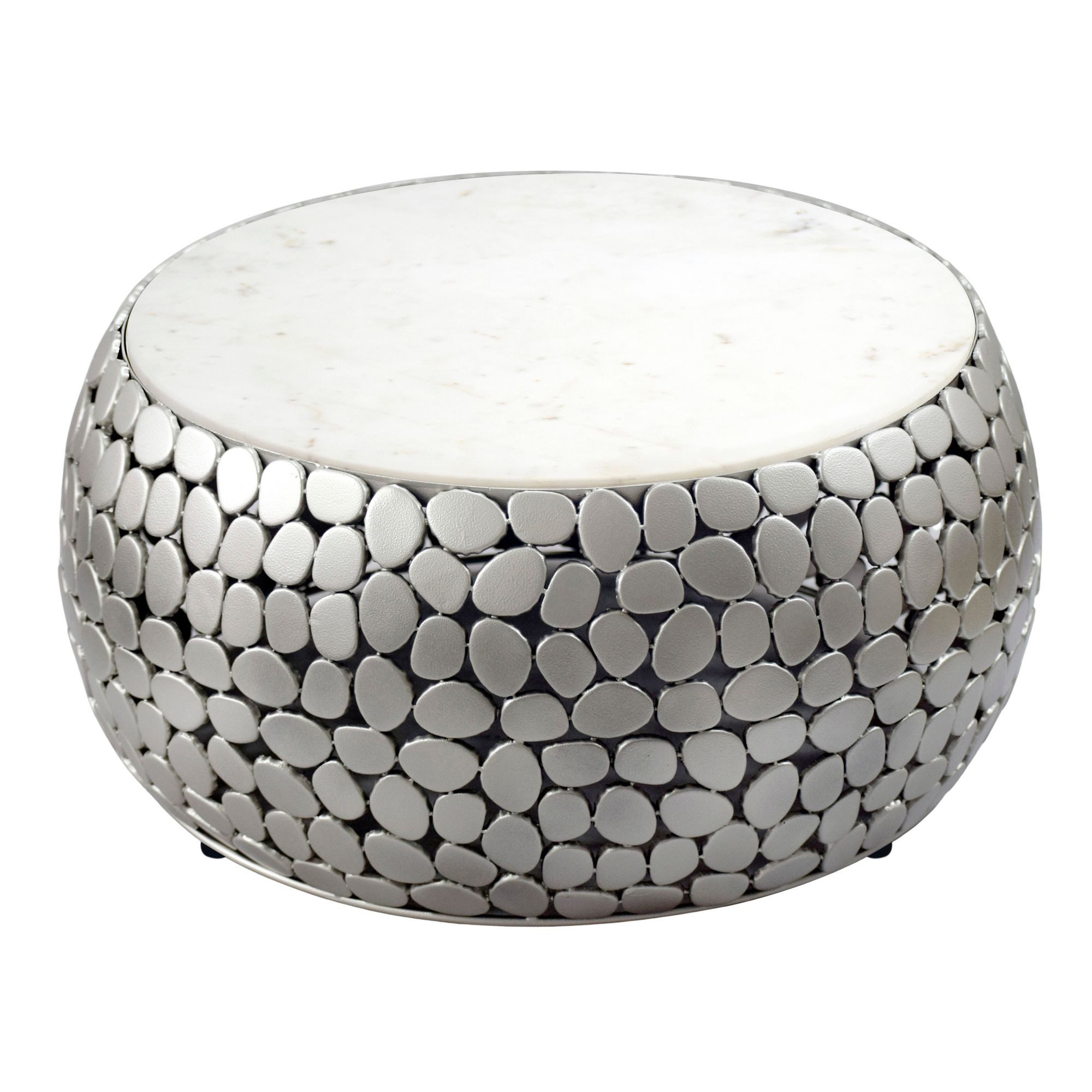 Wohnling Couchtisch WL7.356 Couchtisch rund Aluminium silber 66cm Marmor Wohnzimmertisch (Eleganter Blickfang für stilvolle Wohnräume), Hochwertige Materialien mit besonderer Form