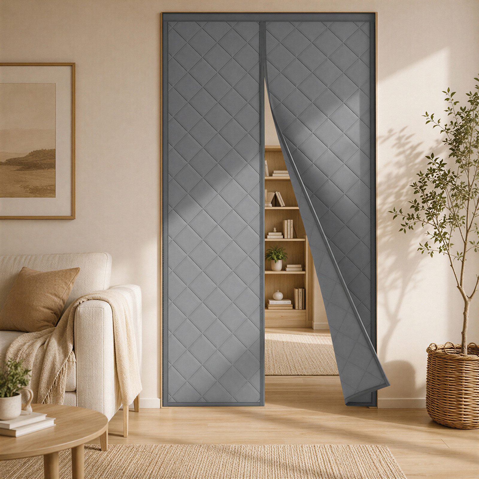 BlingBin Türvorhang Magnet Wärmeschutzvorhang für Türen,Thermovorhang Kälteschutz (1 St), blickdicht, Oxford-Gewebe,Baumwolle, Wasserdicht, Winddicht ohne Bohren für Schlafzimmer,Innen und außen