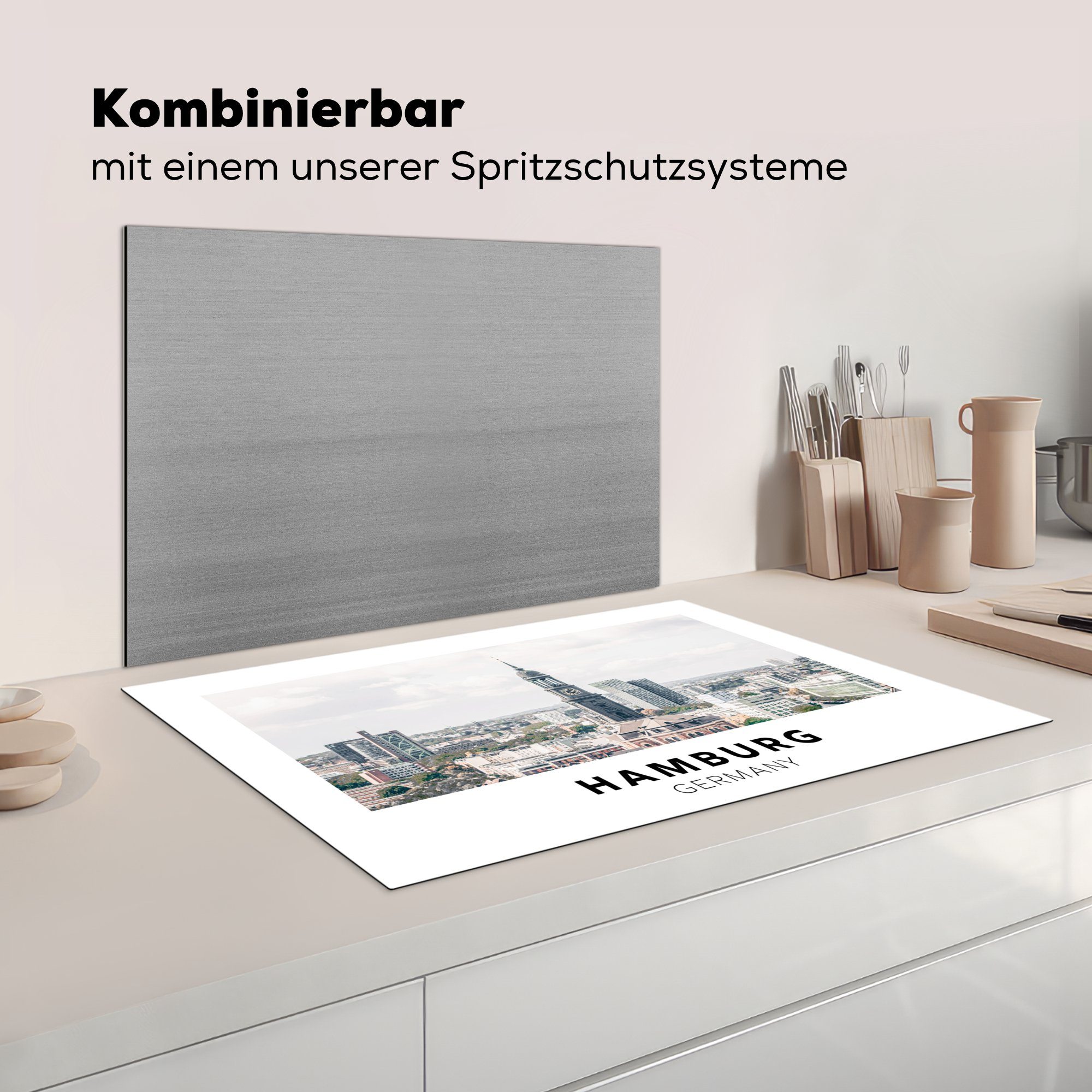 Deutschland Huizen, küche, 81x52 Induktionskochfeld - - die cm, MuchoWow Schutz (1 tlg), Hamburg Herdblende-/Abdeckplatte für Vinyl, Ceranfeldabdeckung