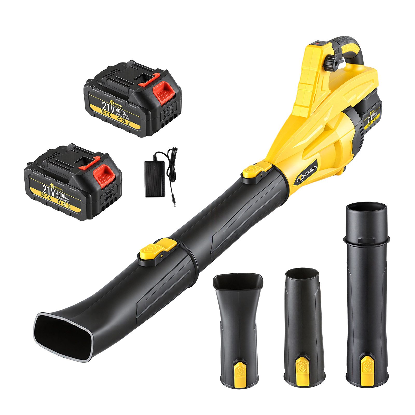 CONENTOOL Akku-Laubbläser 21V Bürstenloser Laubbläser mit Turbo-Funktion, 1200W, (mit 4,0Ah Akku & Ladegerät), 210 km/h Luftgeschwindigkeit, für Garten, Terrasse, Einfahrt & Laub