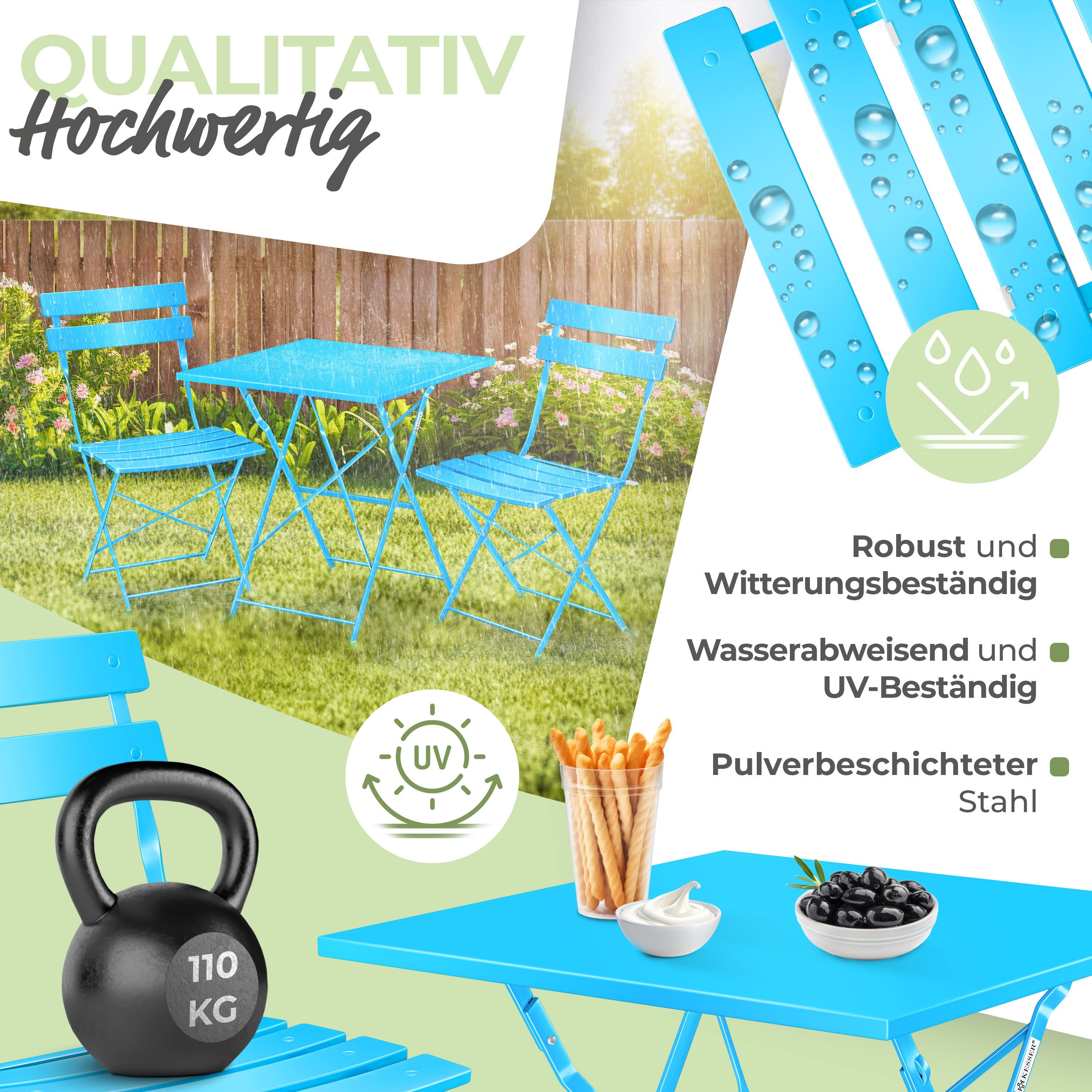 KESSER Bistrotisch 3-teiliges Bistroset Outdoor Sitzgruppe (1x Balkontisch mit 2 Stühlen & Schutzabdeckung), Balkonmöbel UV- & Wetterbeständig Gartenmöbel – Bild 4 von 5