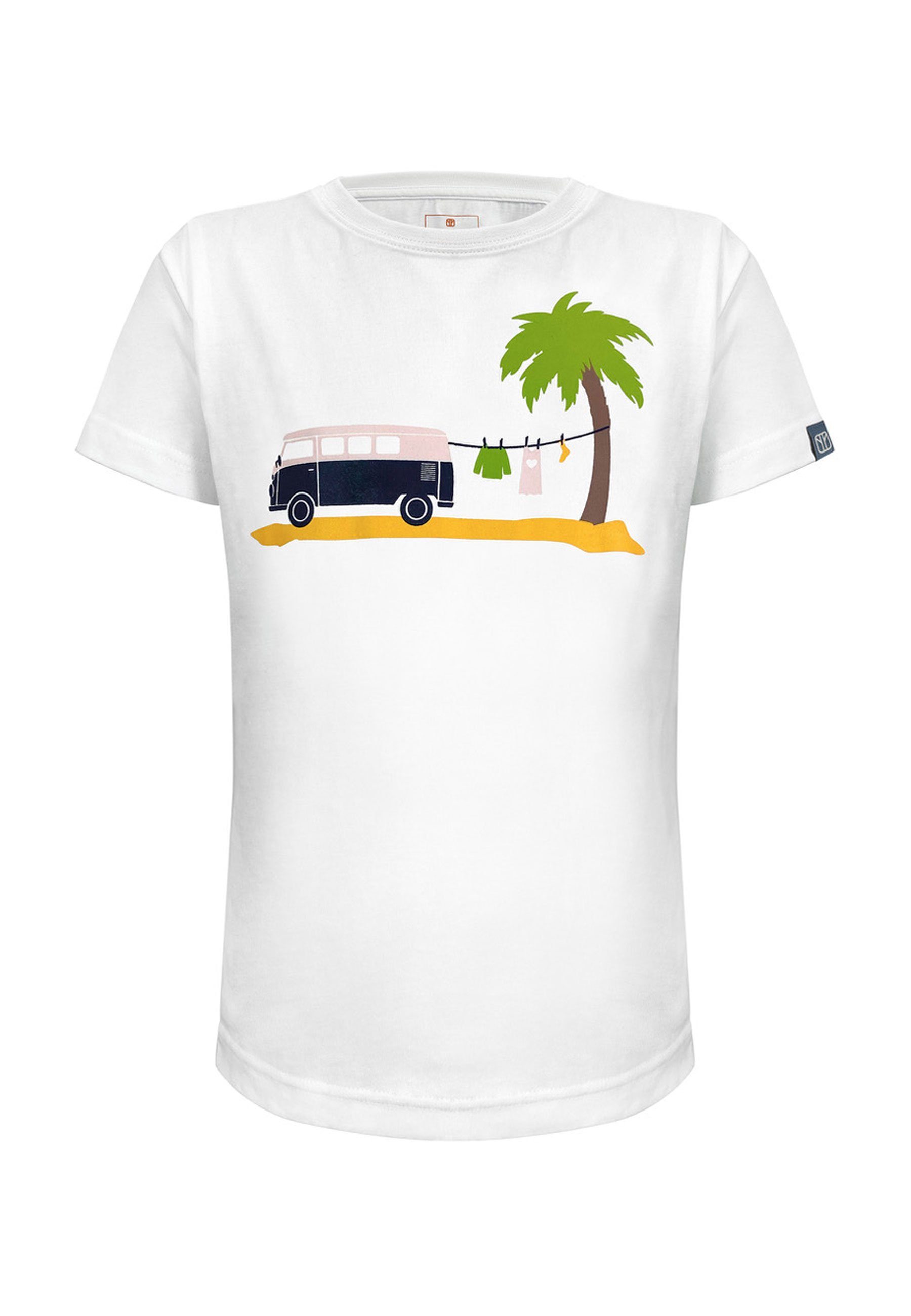 Elkline T-Shirt Hangup Bulli Palme Strand Print white