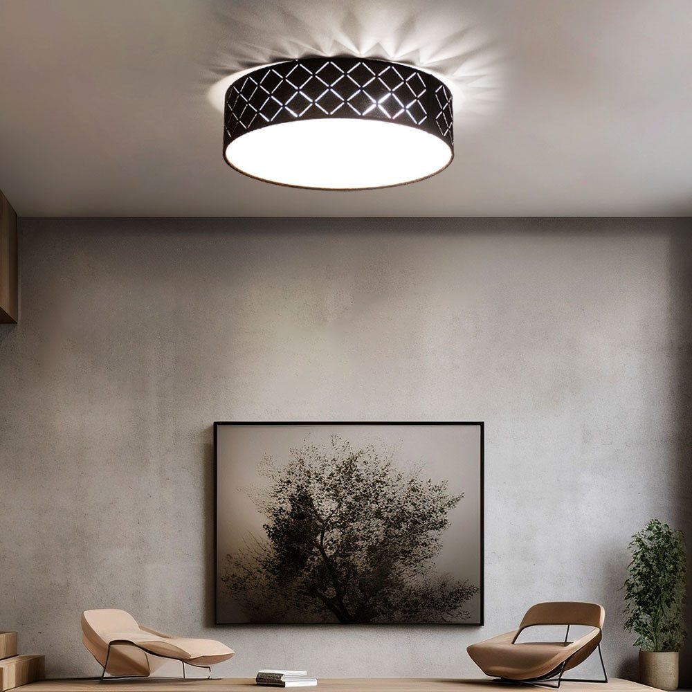 GLOBO LIGHTING LED Deckenleuchte, Leuchtmittel inklusive, Warmweiß, LED Decken Strahler Leuchte rund schwarz Dekor Stanzungen gold