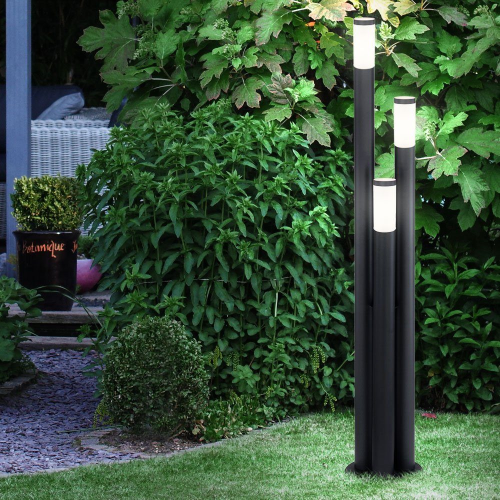 inklusive, Garten LED Leuchtmittel anthrazit Warmweiß, Steh Edelstahl Außen Lampe Leuchte Außen-Stehlampe, etc-shop Stand 3-Säulen