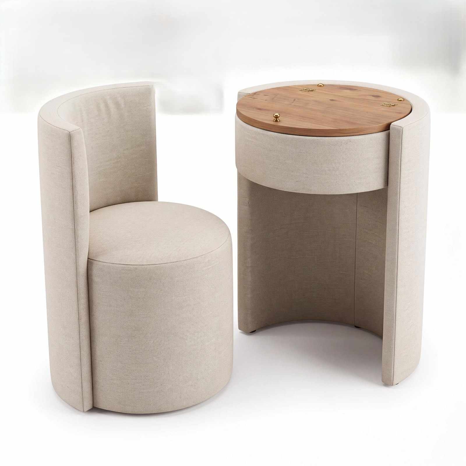 Skye Decor Schminktisch Sedora Minimalist Japandi (Set, 2-St., 2 Teilig Schminktisch mit passendem Stuhl), Kompaktes Design mit integriertem Stauraum und Spiegel