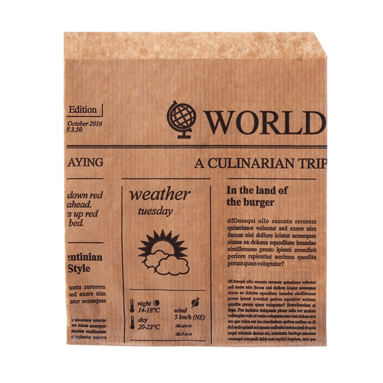 wisefood Einkaufsbeutel Papier Snackbeutel - Print "Newspaper" 15 x 16 cm Bedruckt