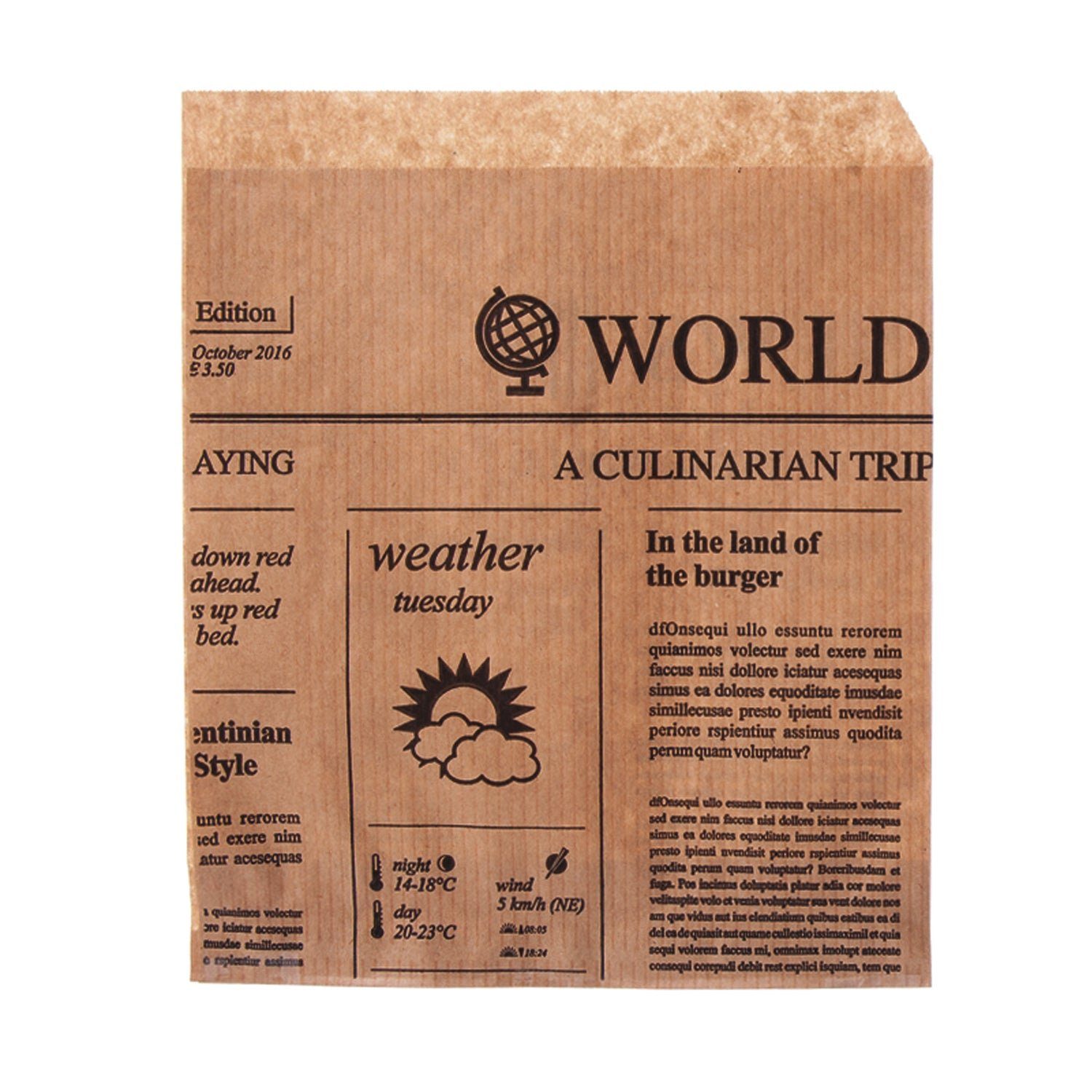 Einkaufsbeutel Papier Snackbeutel - Print "Newspaper" 15x16cm -
