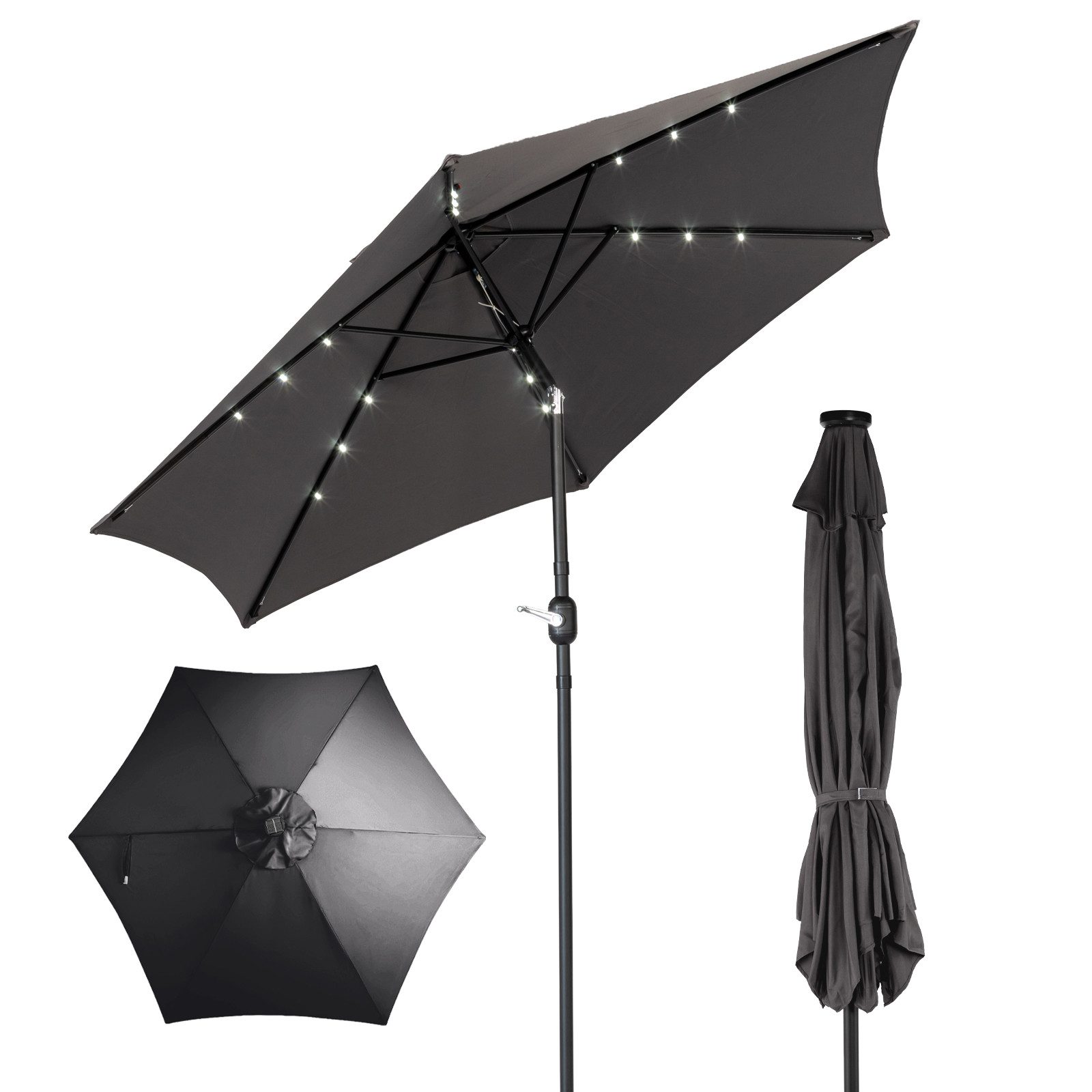 FANNOU Sonnenschirm 2,66 x 2,34m (D x H), mit LED, Sonnenschutz UV50+, Gartenschirm Knickbar