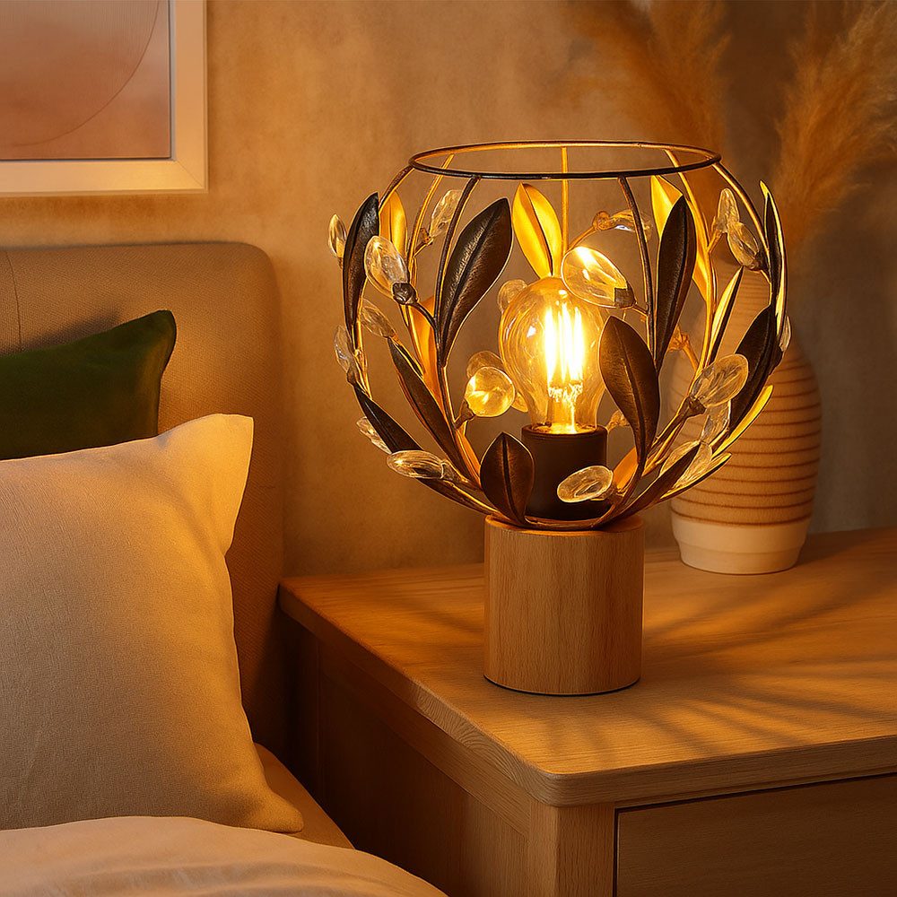 GLOBO LIGHTING Tischleuchte, Leuchtmittel inklusive, Warmweiß, Tischleuchte Beistelllampe Nachttischlampe Holz Gold LED