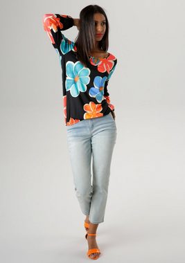 Aniston SELECTED Langarmshirt mit Cut-out und farbenfrohem Blütendruck - NEUE KOLLEKTION