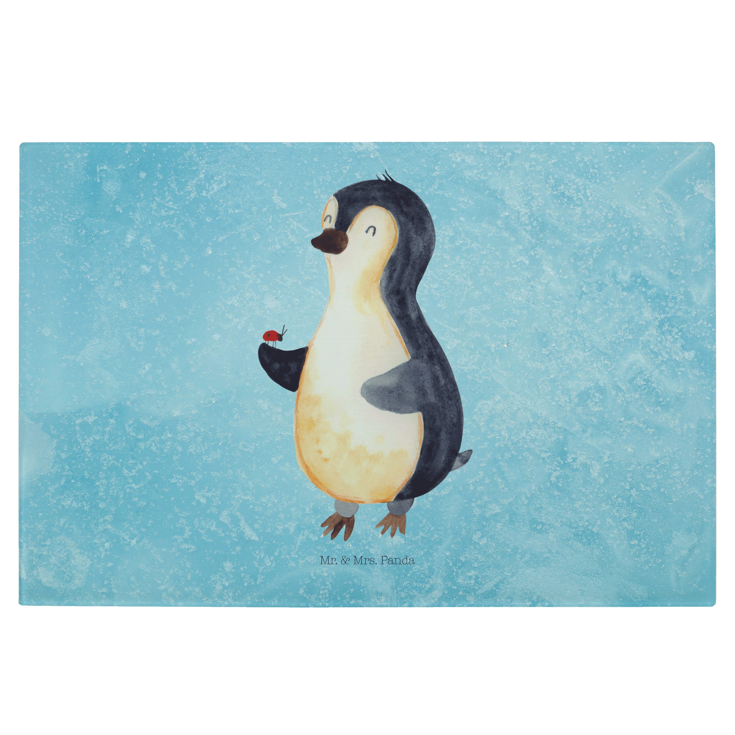 Mr. & Mrs. Panda Servierbrett Pinguin Marienkäfer - Eisblau - Geschenk, Schneidebrett, Wunder, Küch, Premium Glas, (1-St)