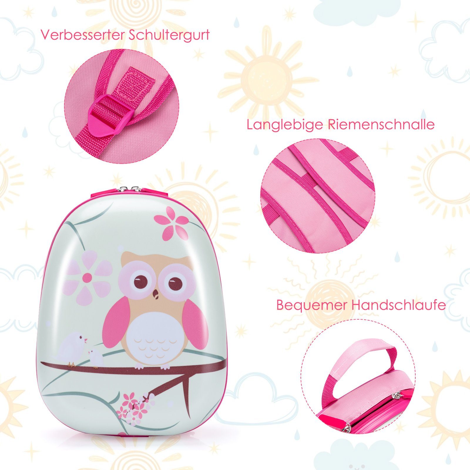 COSTWAY Kinderkoffer 2tlg Kinderkoffer, mit Rucksack – Bild 5 von 5