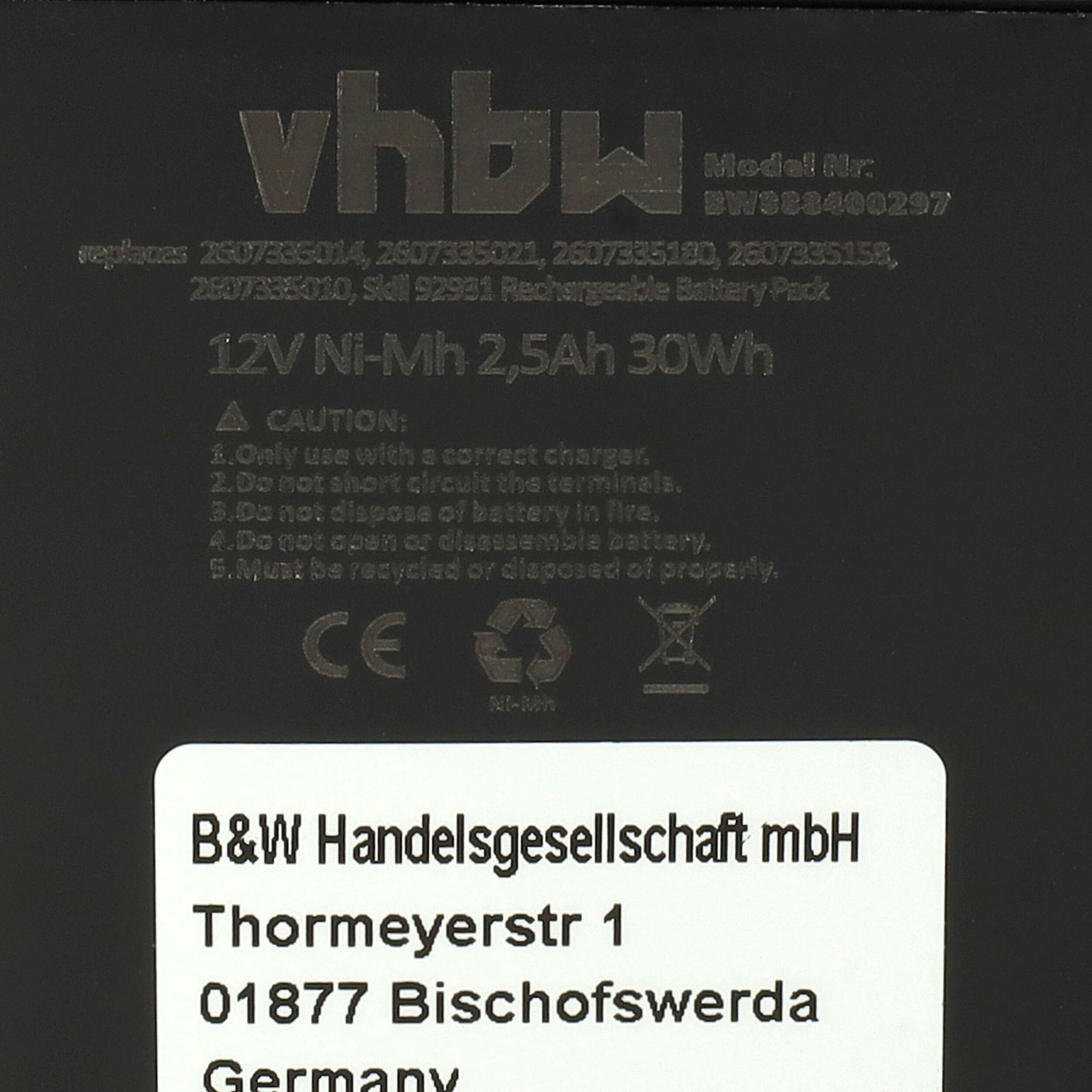 mAh kompatibel (12 Generation 1. Akku NiMH V) Bosch mit 2500 vhbw PBM-Serie mit Knolle