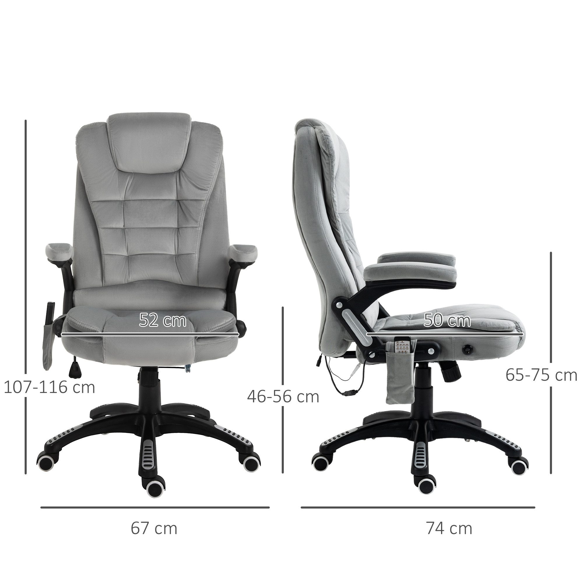 Vinsetto Schreibtischstuhl Ergonomischer Chefsessel mit Heiz-/Liegefunktion u. Computerstuhl (Massagesessel, 1 St), für Wohnbereich, Grau – Bild 3 von 5
