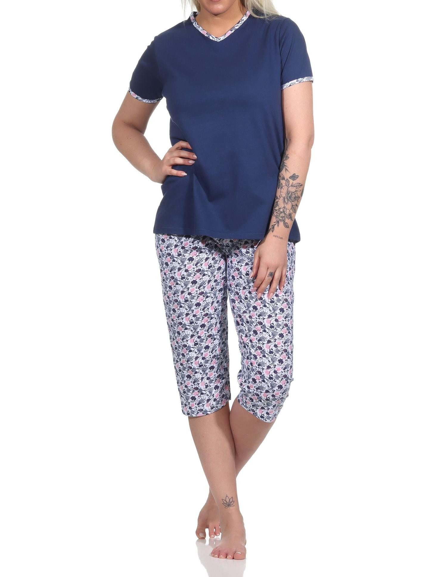 Pyjama Floraler Damen Capri Pyjama, kurzer Schlafanzug mit / Caprihose