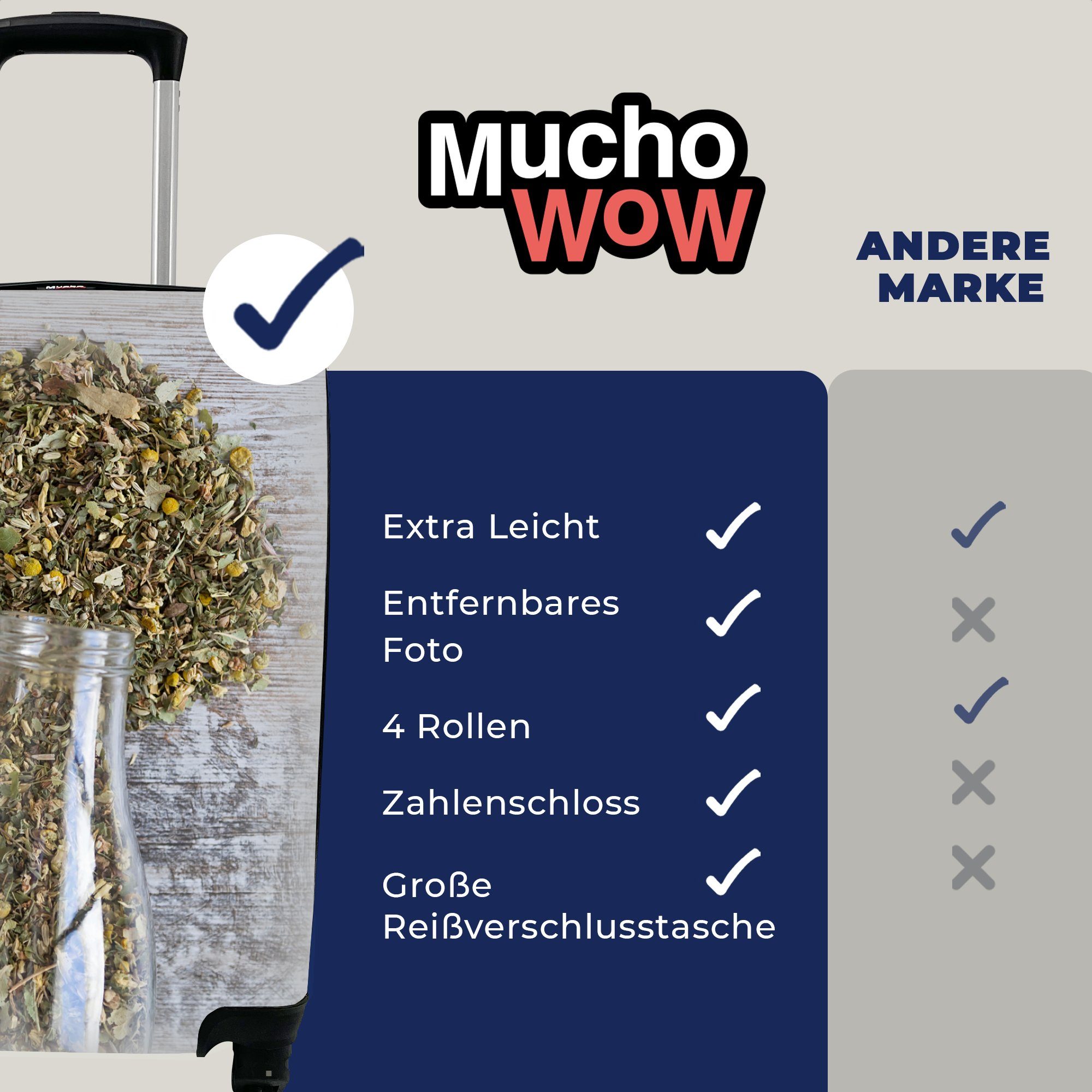 Reisetasche in mit Handgepäckkoffer Glas, einem Ferien, Reisekoffer Trolley, Handgepäck Kräuter Rollen, Getrocknete MuchoWow für rollen, 4