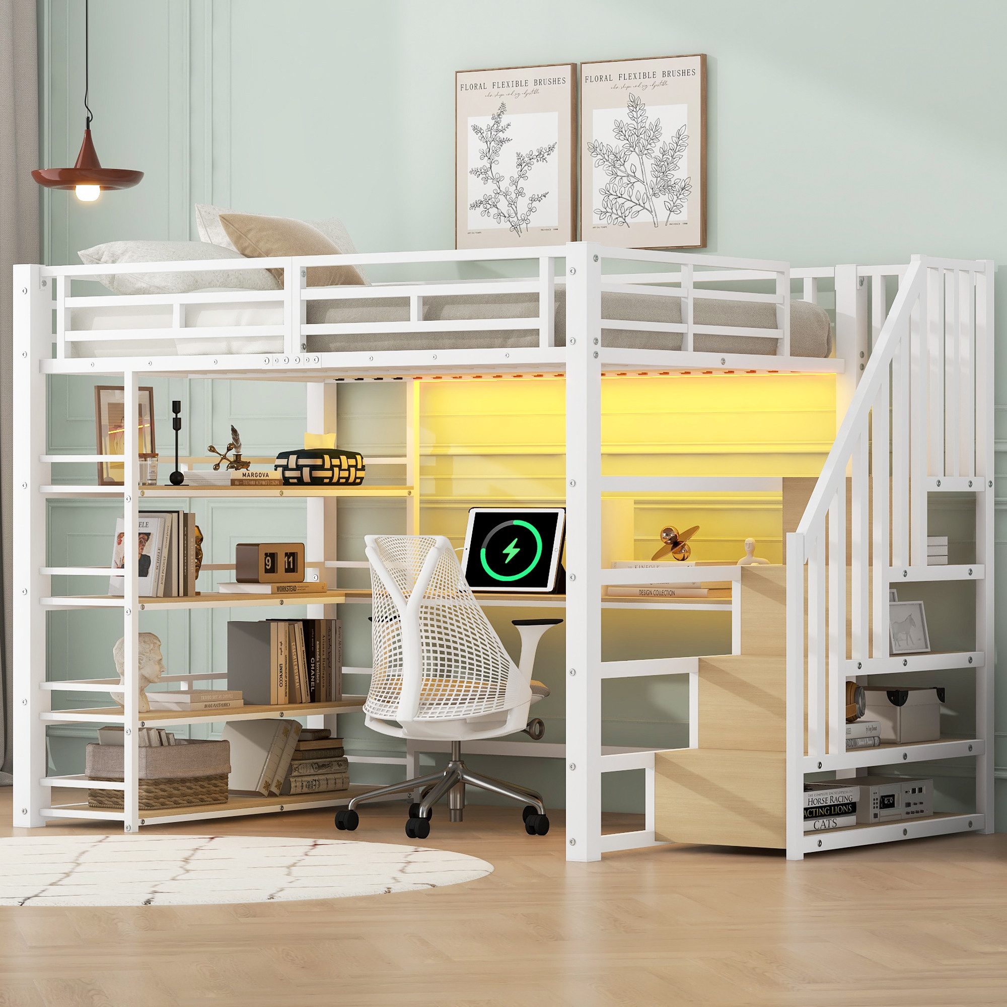 Merax Hochbett 140x200cm mit LED-Licht und USB-Ladestation (254.8 x 148 x 1 günstig online kaufen