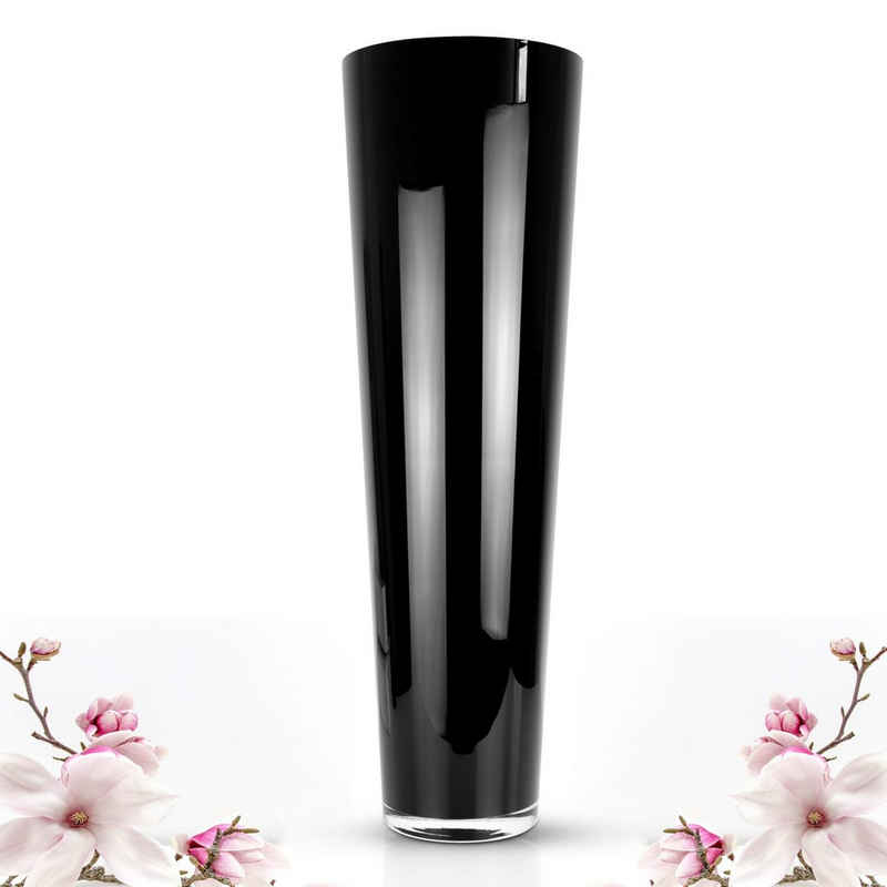 Glaskönig Bodenvase »Schwarze Dekovase aus Glas 70cm hoch Ø22,5cm-mit Seitenwänden von 5mm« (Handarbeit, mundgeblasene Glasvase schwarz), Ideal für Trockenblumen und als Pampasgras Vase