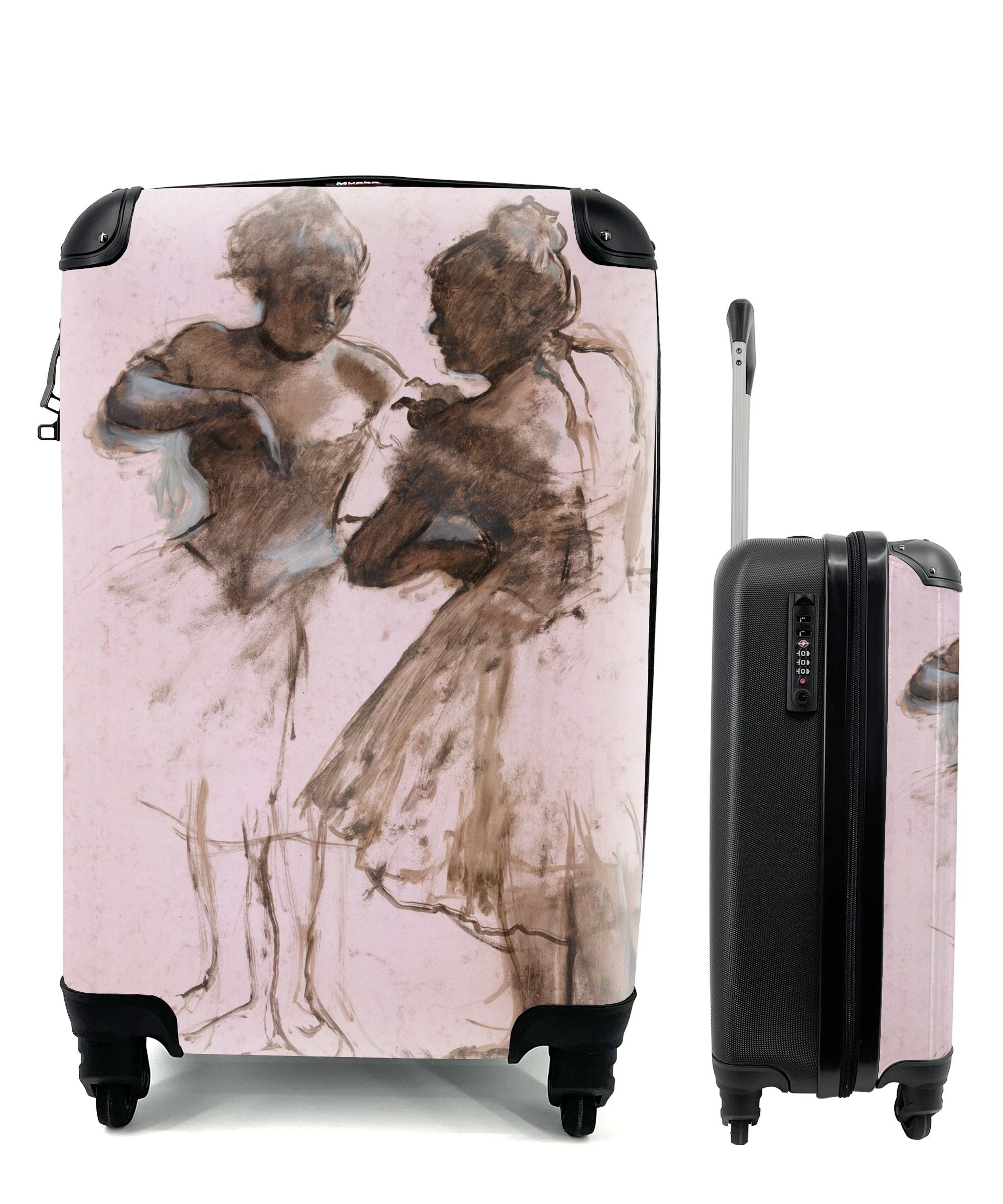 MuchoWow Handgepäckkoffer Zwei Tänzerinnen - Kunstwerk von Edgar Degas, 4 Rollen, Reisetasche mit rollen, Handgepäck für Ferien, Trolley, Reisekoffer