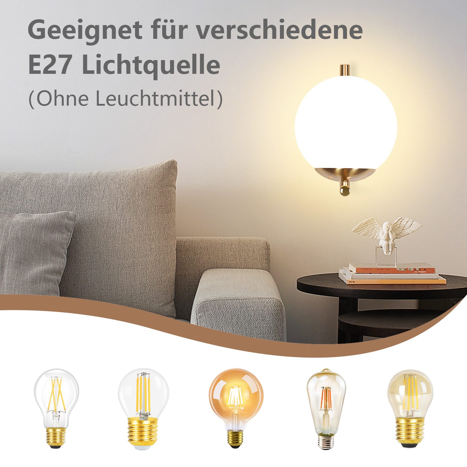 Nettlife Wandleuchte Wandleuchte Vintage Gold Glaskugel E27, LED wechselbar günstig online kaufen