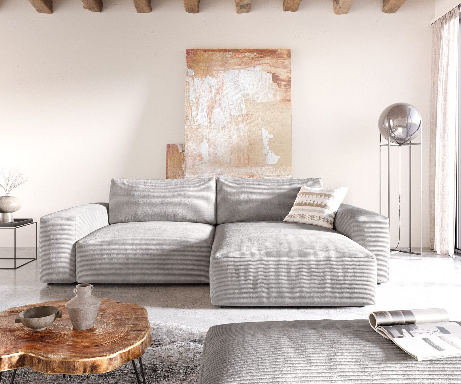 DELIFE Ecksofa Lanzo, XL Cord Silbergrau günstig online kaufen