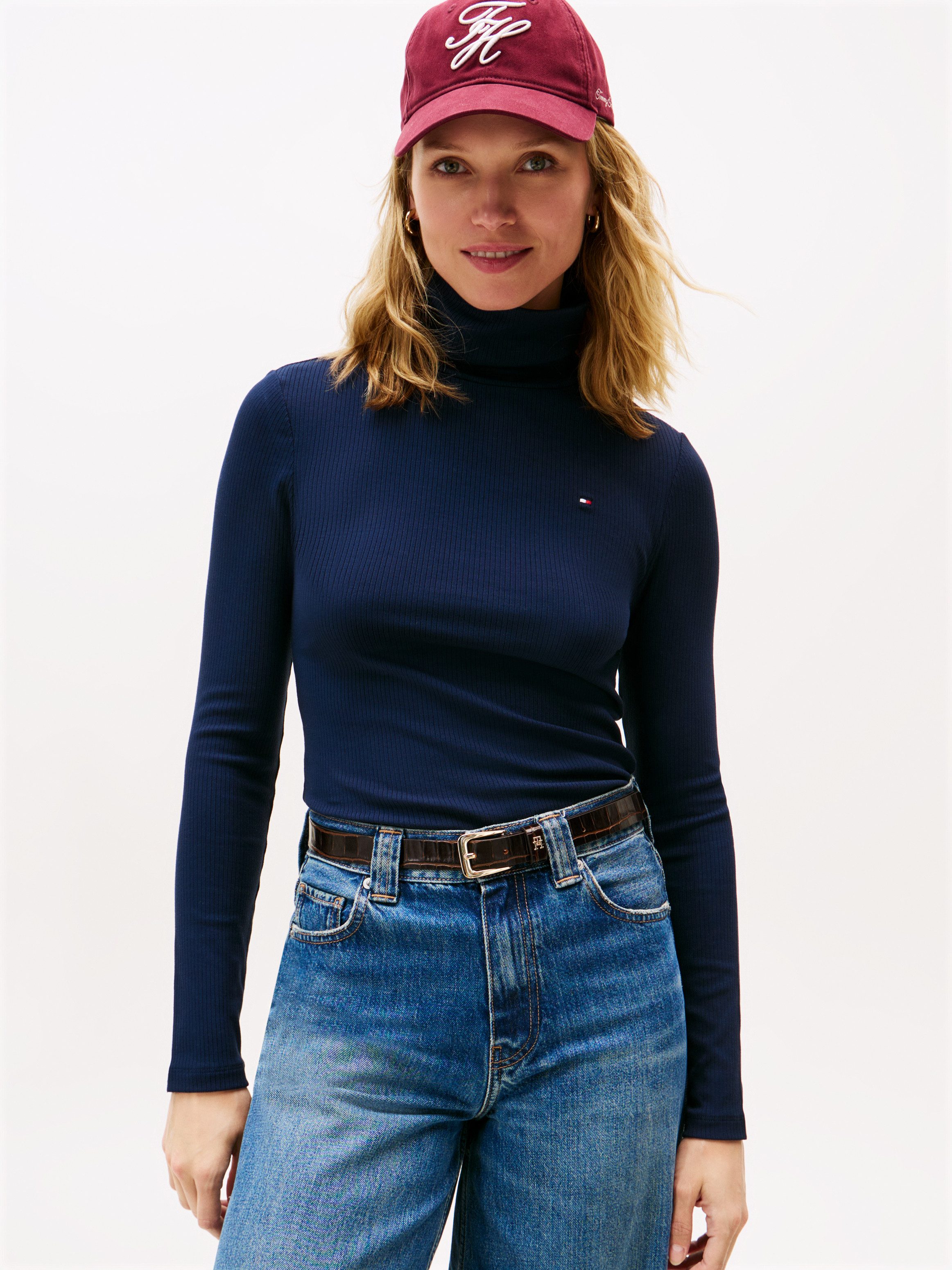 Tommy Hilfiger Langarmshirt SLIM 5X2 RIB ROLL-NK LS in gerippter Struktur günstig online kaufen