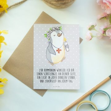 Mr. & Mrs. Panda Grußkarte Pinguin Kommunion Mädchen - Grau Pastell - Geschenk, Einladungskarte, Hochglänzende Veredelung