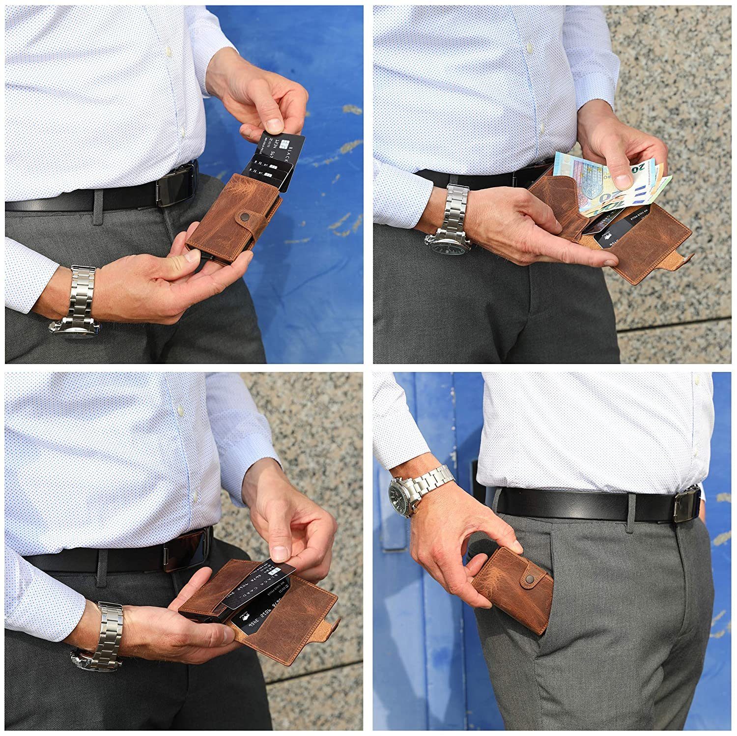 Solo Pelle Mini Geldbörse Slim Mondo in Made Braun Schutz ohne mit [RFID-Schutz], Karten] 13 Europe, [bis RFID Vintage Leder, Wallet echt zu Münzfach