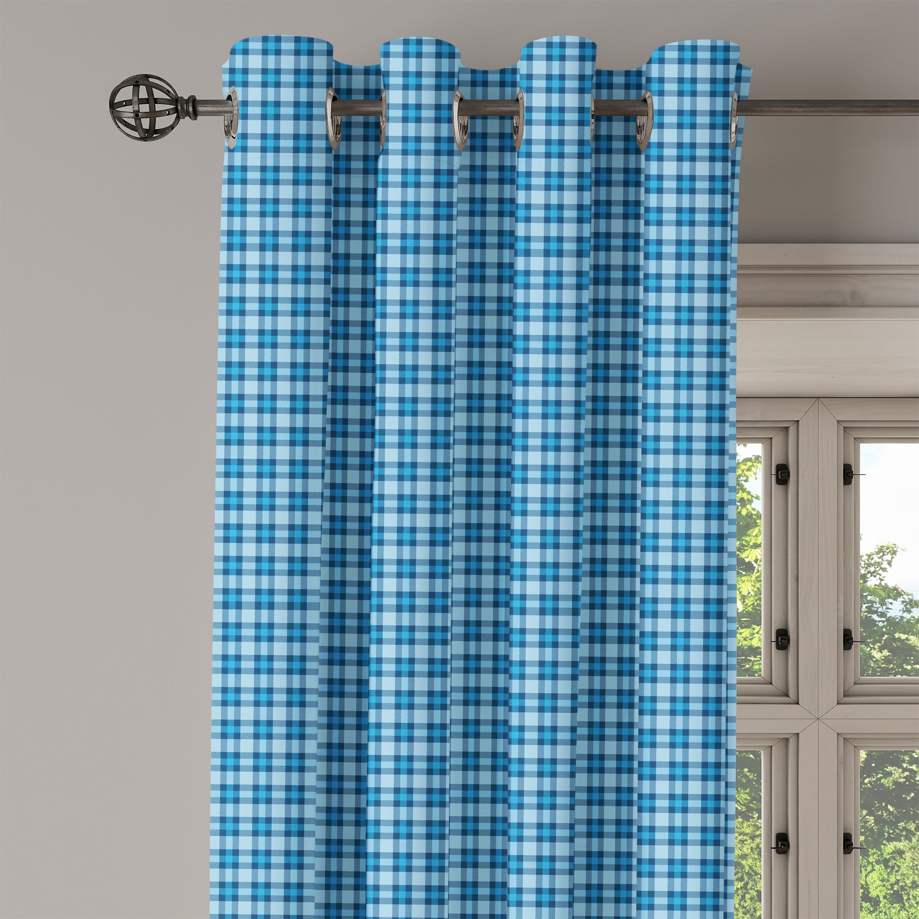 Dekorative Picknick-Fliesen in 2-Panel-Fenstervorhänge für Abakuhaus, Kariert Wohnzimmer, Blau Schlafzimmer Gardine