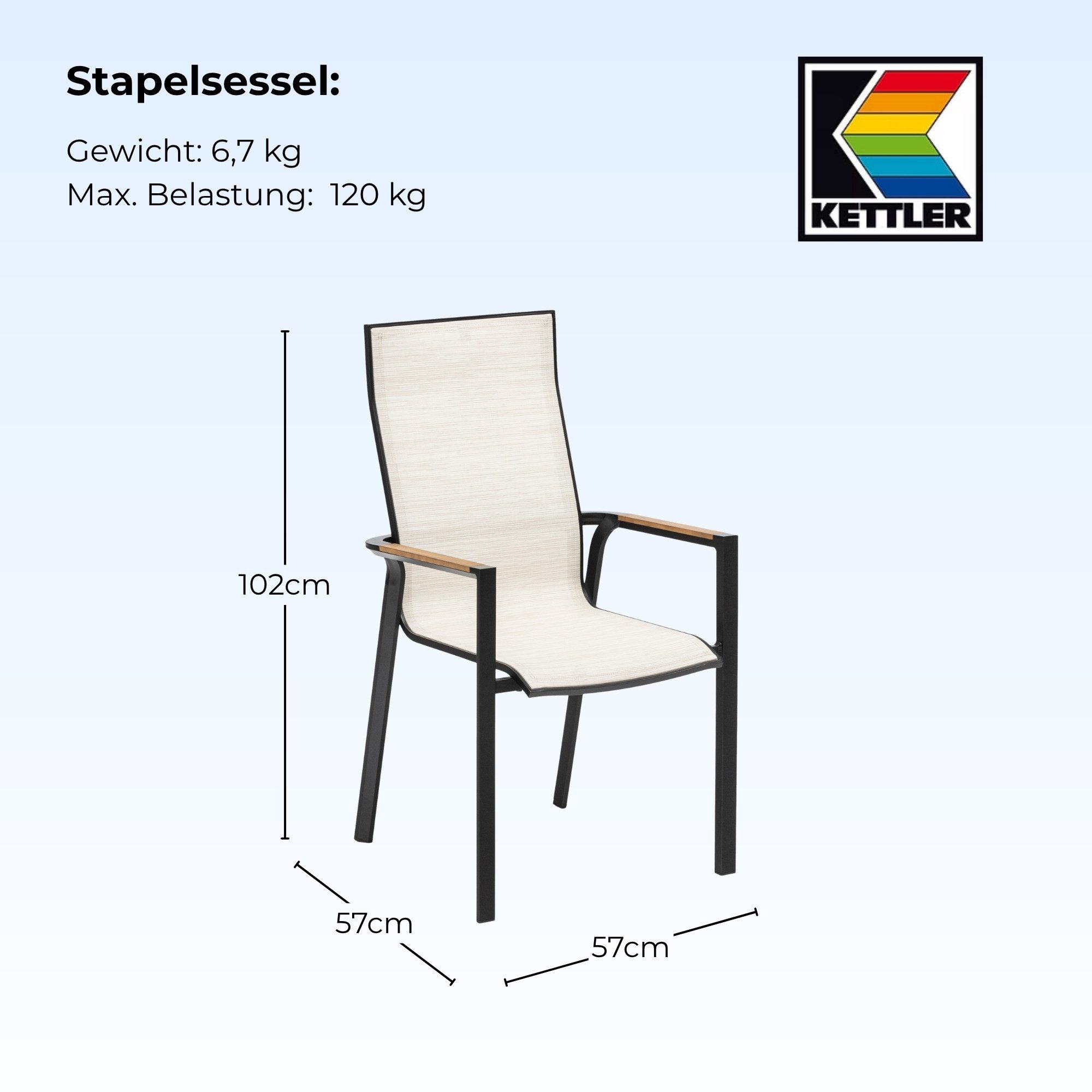 KETTLER Gartenlounge-Sessel Kettler SENSE Stapelsessel Garten Terrasse Gestell Schwarz Bezug