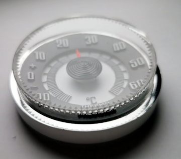 HR Autocomfort Raumthermometer Historisches Relief Skala Bimetall Thermometer Chromrand + Magnet + Pad aus 1960