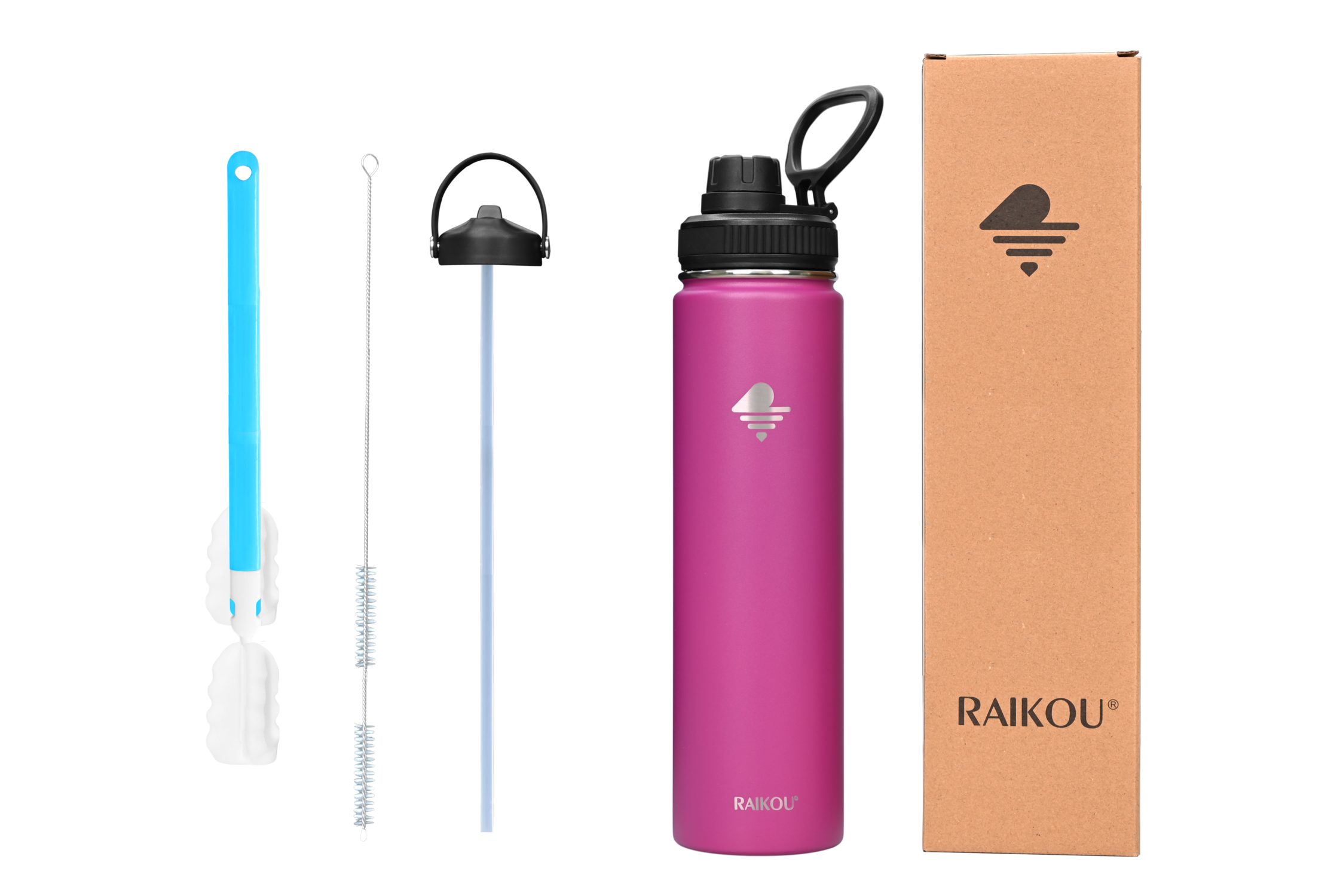 RAIKOU Isolierflasche Trinkflasche Vakuumisolierte Wasserflasche Auslaufsichere Sportflasche, mit 2 Deckel Orchid Flower | Isolierflaschen