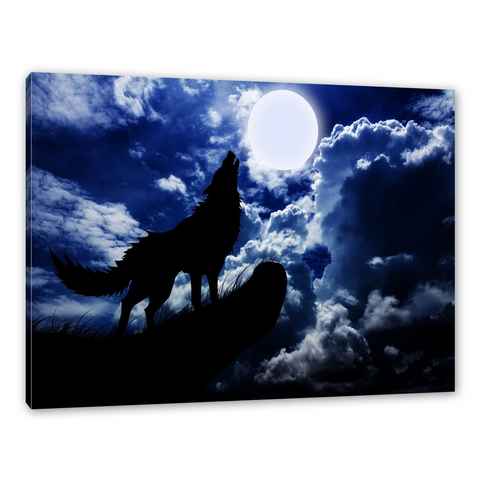 Pixxprint Leinwandbild Wolf im Mondschein, Wolf im Mondschein (1 St), Leinwandbild fertig bespannt, inkl. Zackenaufhänger