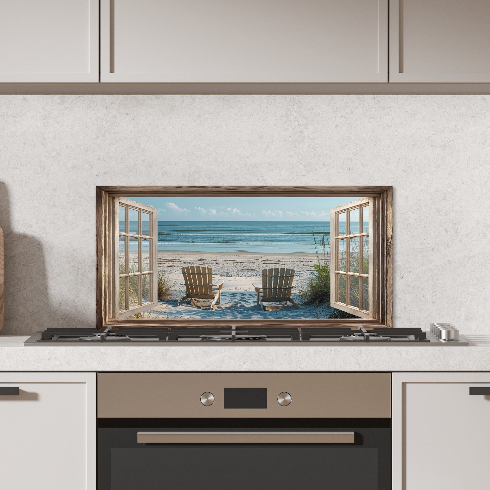 KitchenYeah Küchenrückwand Durchsichtig - Strandkörbe - Dünen - Meer - Natur, (1-tlg), Rückwand Küche, Wandschutz, Deko, 70x30 cm
