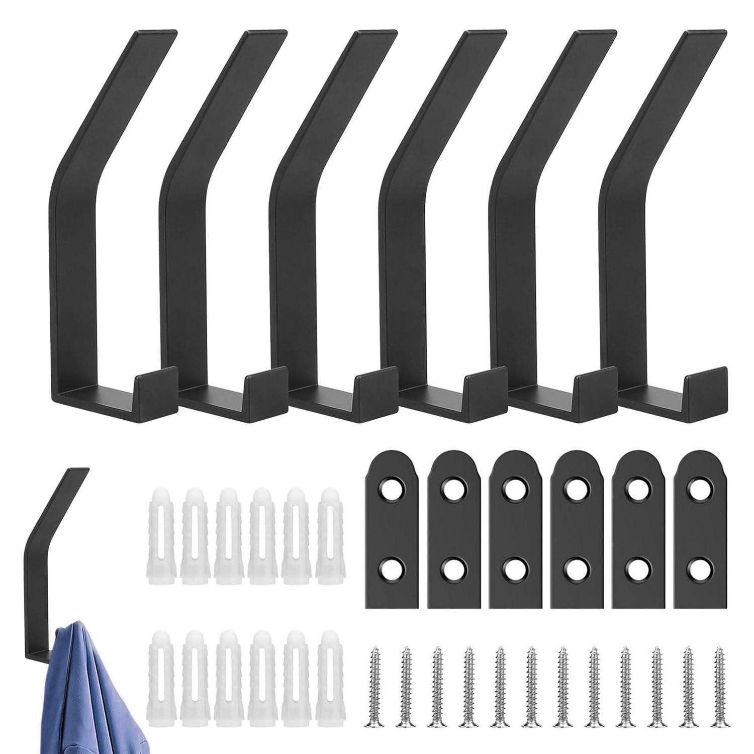 LuxusKollektion Wandhaken Garderobenhaken Schwarz Doppel 6Stk, (6-St)