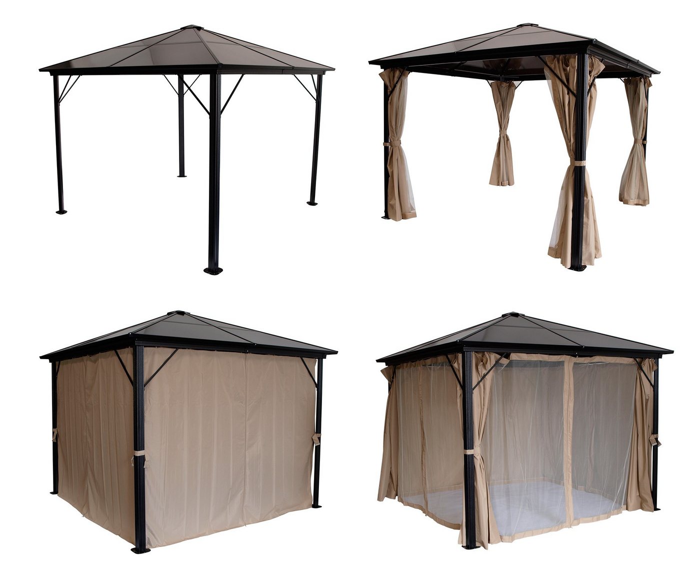 Thumbnail - TPFGarden Pavillon MONTTREUX, Aluminiumgestell schwarz - Dach Kunststoff-Platten - 300x300x250 cm