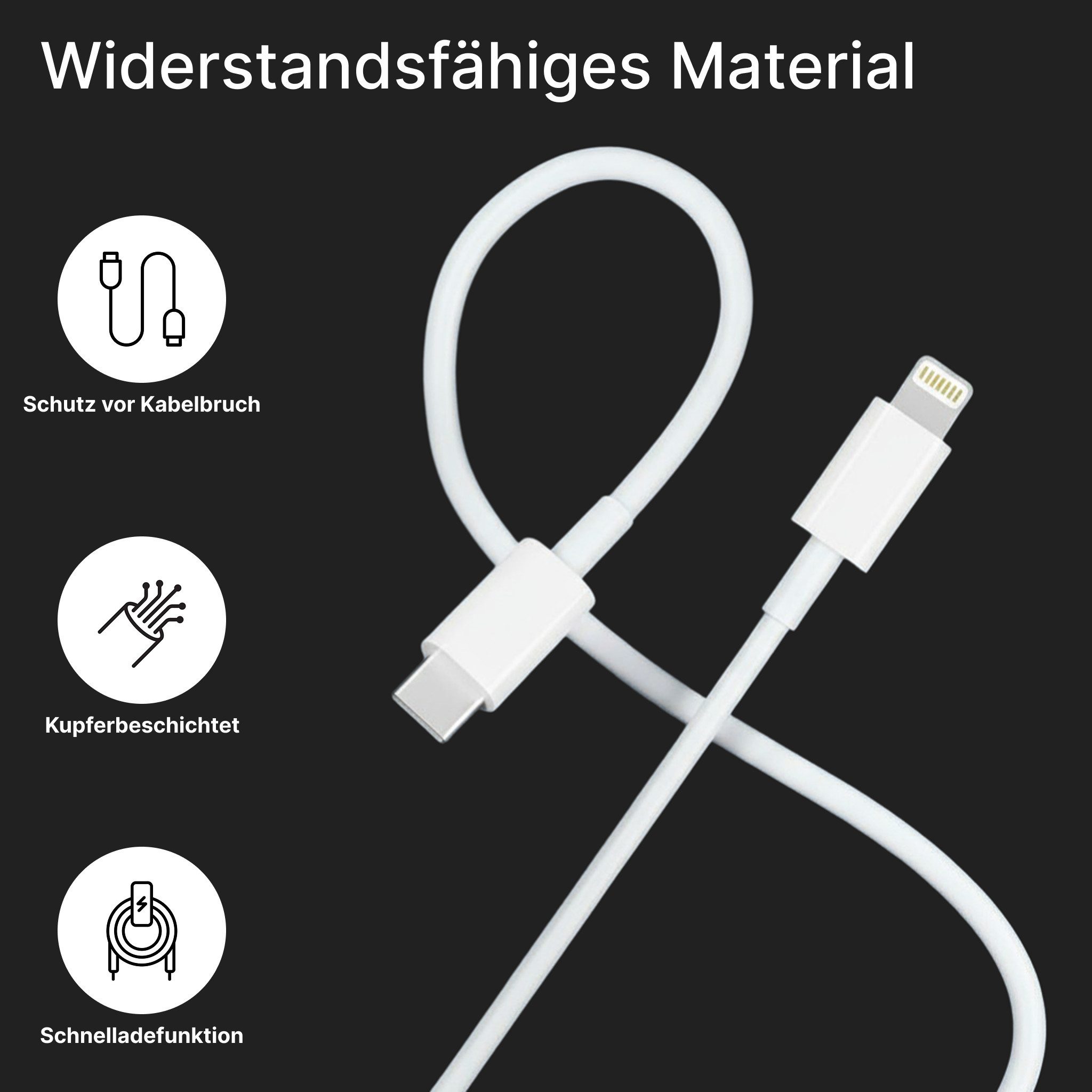 Futurea Ladekabel für iPhone Lightning Kabel Aufladekabel USB-C USB-Ladegerät (Lightning Kabel, USB-C Schnellladekabel, 1-tlg., Schnelles Laden für iPhone 8 11  – Bild 4 von 5