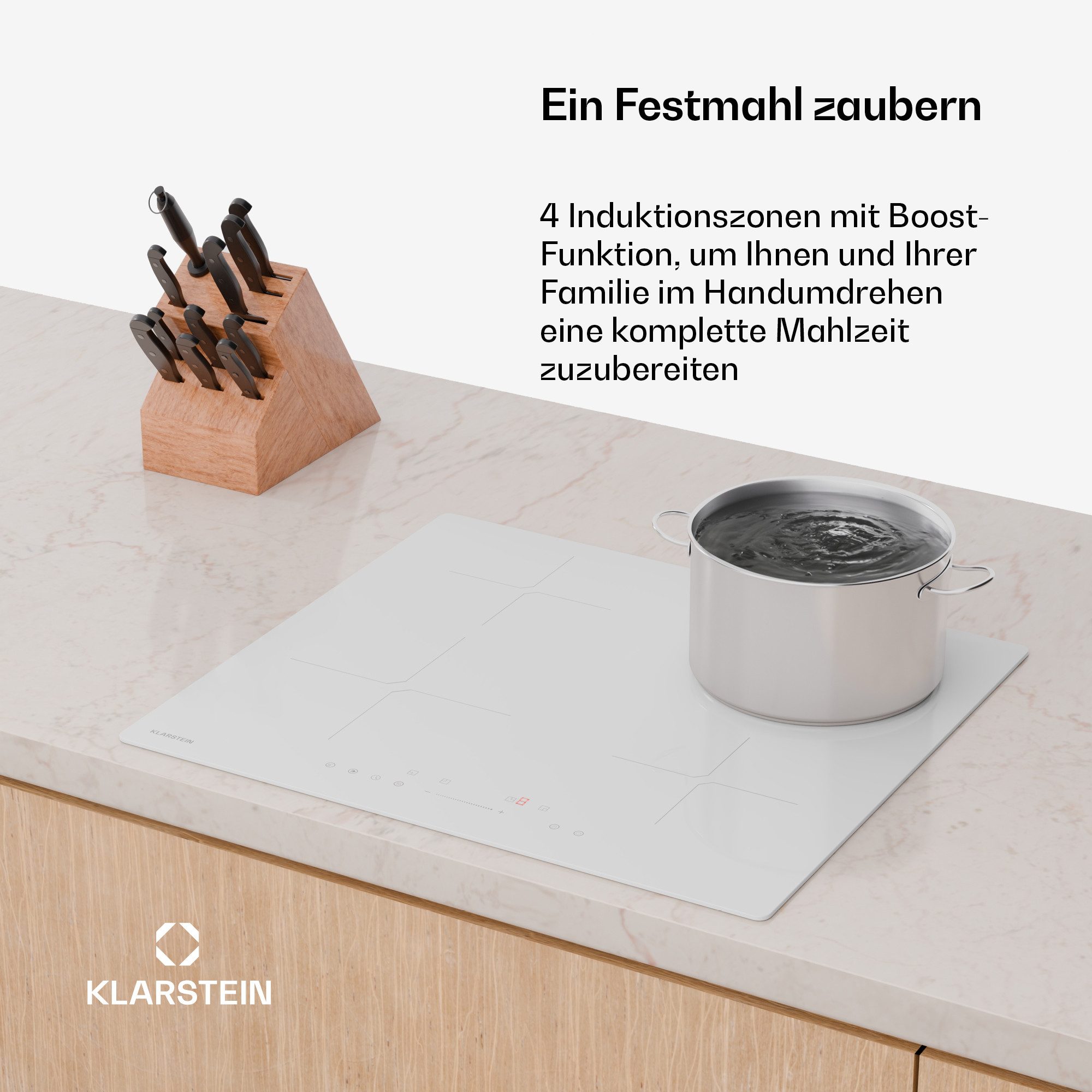 Klarstein Induktions-Kochfeld PowerGlide, Kochfeld Induktion 4 Zone Touch Timer Küche