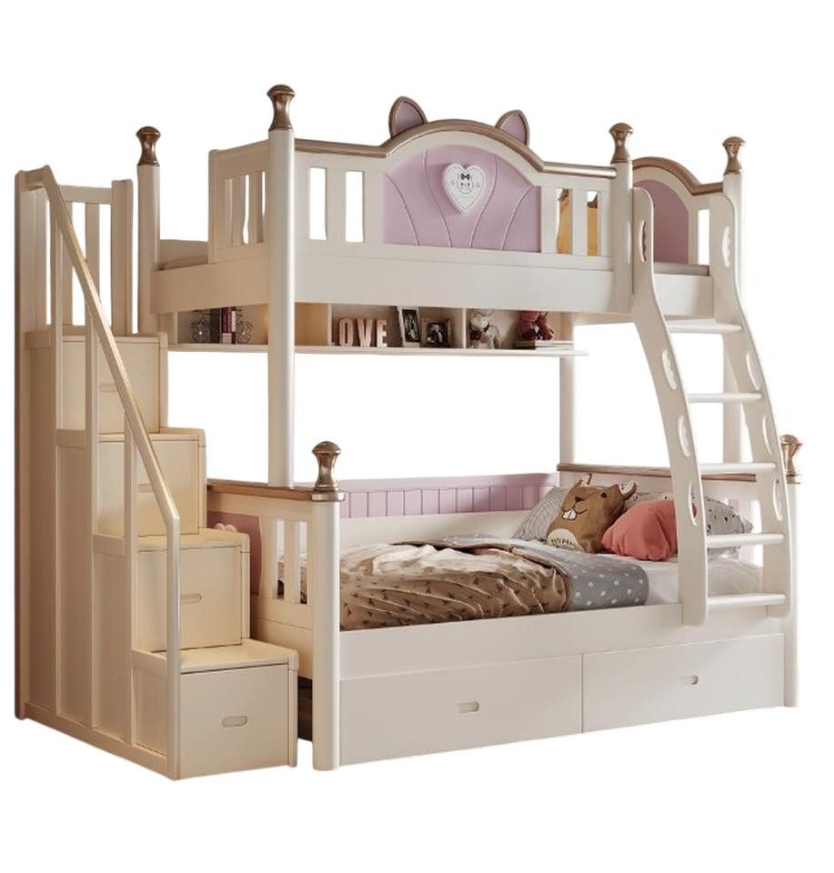 Etagenbett Hochbett aus Holz in Weiß mit Sicherheitsmerkmalen für Kinder