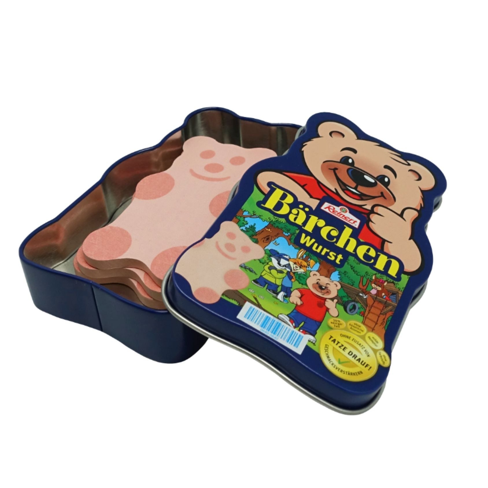 Chr. Tanner GmbH Spiellebensmittel Reinert Bärchen Wurst aus Holz in Metalldose, (Set, 4-tlg., 1), Perfekt für Kaufladen, Spielküche oder kreatives Rollenspiel