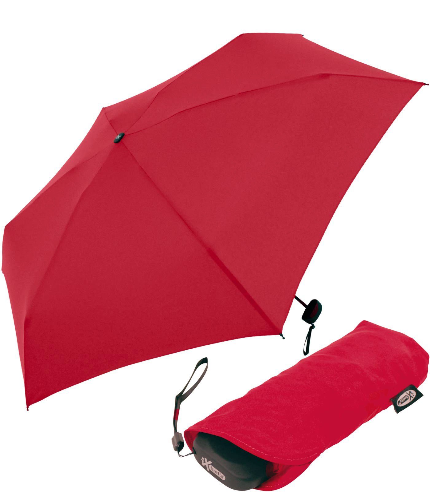 iX-brella Taschenregenschirm Super Mini 18 cm kleiner Schirm mit 94cm großem, super-mini dunkelrot