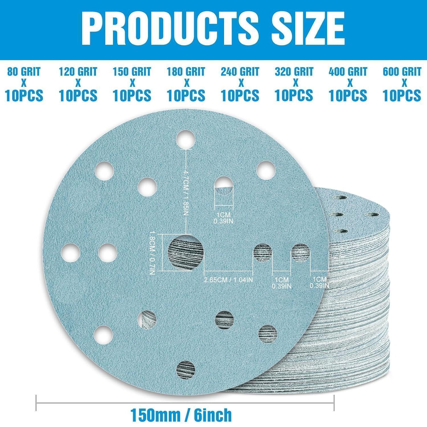 LuxusKollektion Schleifscheibe Schleifpapier Klett 150mm 80 Stk. Mix
