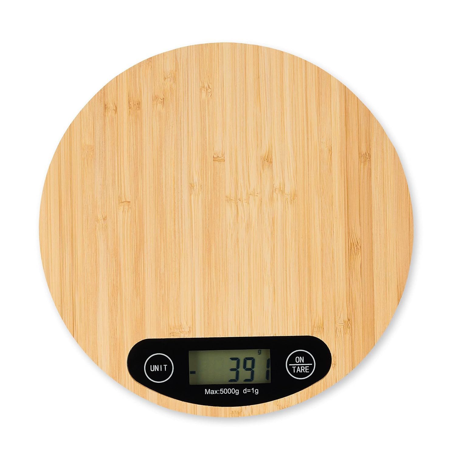 OKWISH Küchenwaage Digitalwaage Digital Kaffeewaage Кулинарные весы Lebensmittelwaage 5 KG, (Backen Kochen Kaffee Waage Bambus Wiegefläche LCD-Display 2x Batterien, 1-tlg., Espressowaage mit Sensorberührung Tara Funktion hohe Präzision bis 1g), Rund 20cm Haushaltswaage Briefwaage Küchen Lebensmittel Cafés Kaffee
