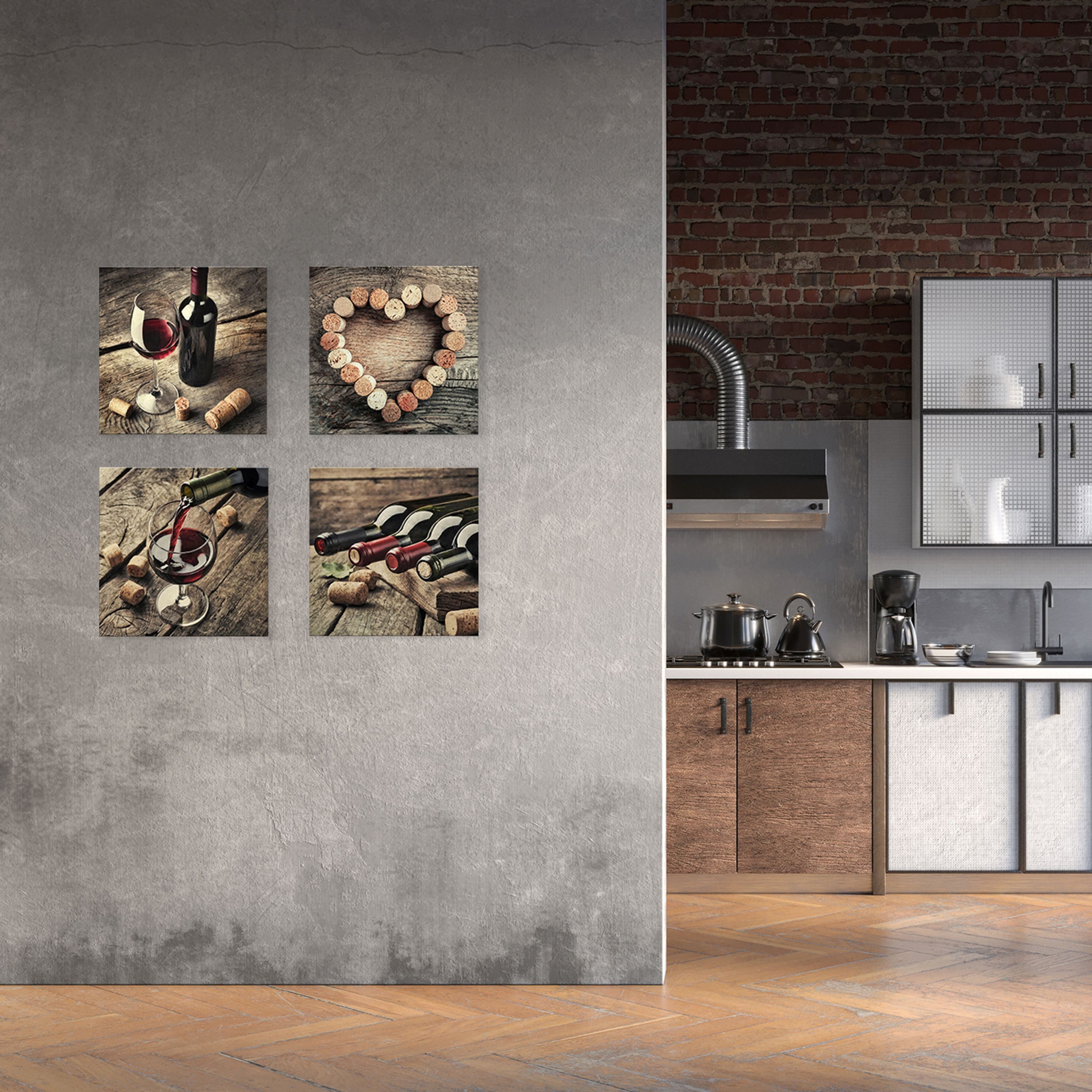 artissimo Glasbild Glasbild 30x30cm Bild Küche Küchenbild Esszimmer vintage braun rot, Essen und Trinken: Wein II