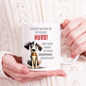 Cadouri Tasse MIT MEINEM HUND SPRECHEN Kaffeetasse mit Spruch - für Hundefreunde, Keramik, mit Hundespruch, beidseitig bedruckt, handgefertigt, Geschenk, 330 ml