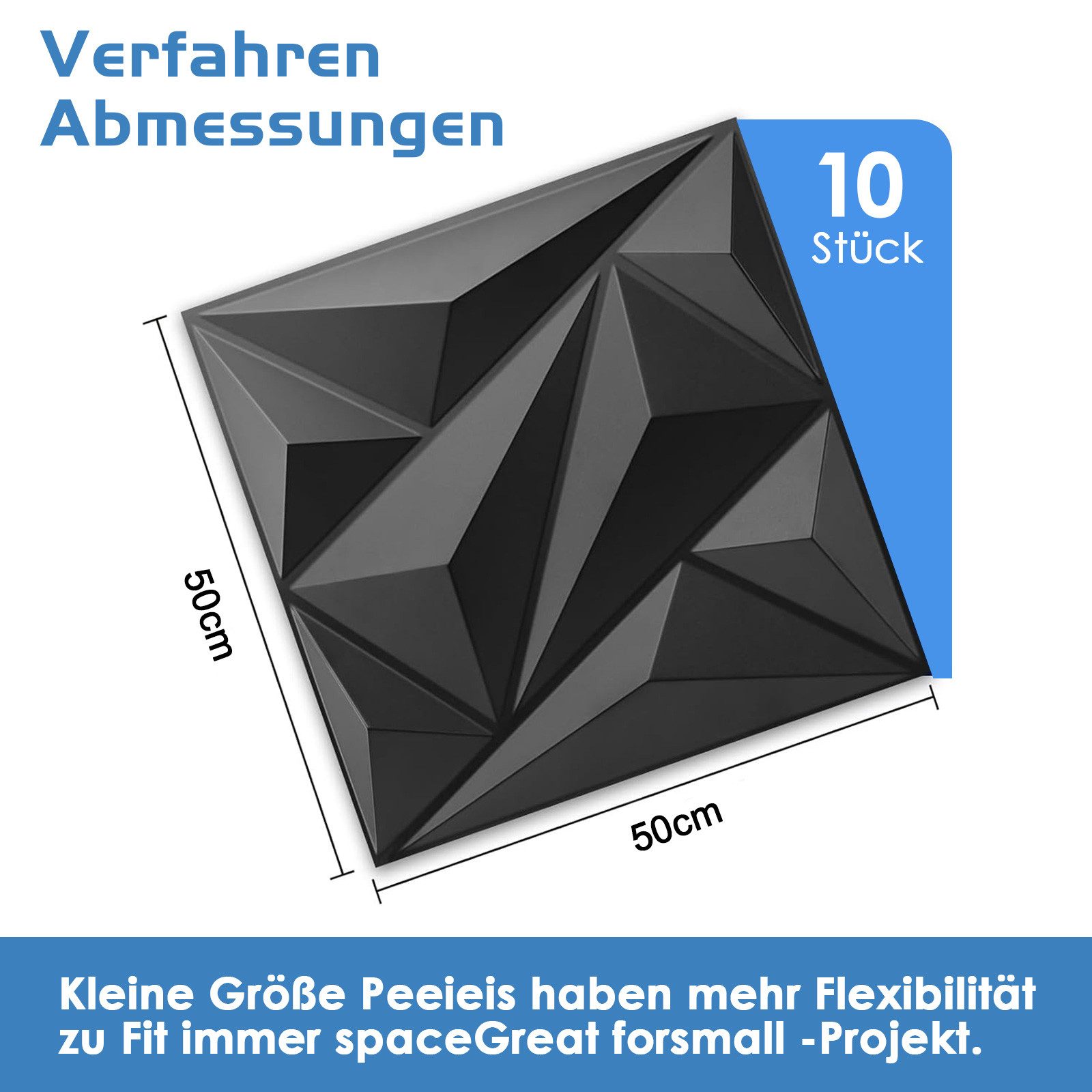PFCTART 3D Wandpaneel 10 Stück 3D Wandpaneele Diamant Design 50x50 cm PVC, 0,25 qm, (Set, 12-tlg., Leicht zu installieren als Wandverkleidung für Wohnzimmer/Büro/Studio) Wasserfest, hitzebeständig, formstabil, recycelbar, geruchsneutral