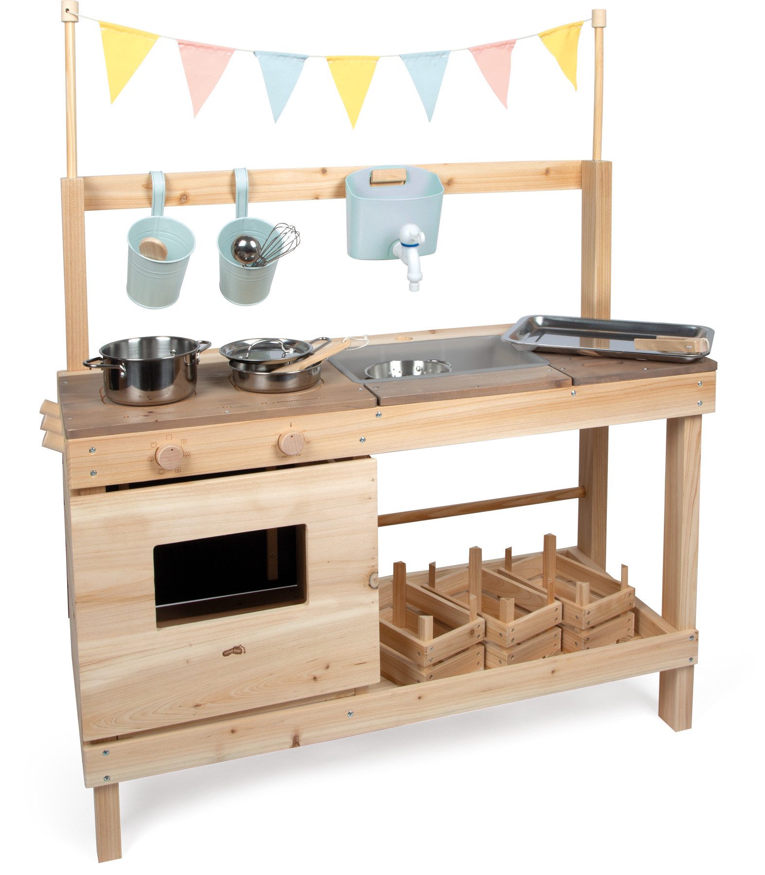 Small Foot Outdoor-Spielküche Matschküche und Kaufladen Holz, Kunststoff, Metall