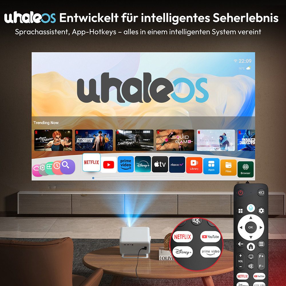 XGODY N6 Pro Beamer 4K Mit Netflix Zertifizierung(Autofokus) UHD-Beamer (25000 lm, 20000:1, 3840 x 2160 px (700 ANSI) px, Native 1080P Full HD Beamer mit WiFi 6, automatische Trapezkorrektur)