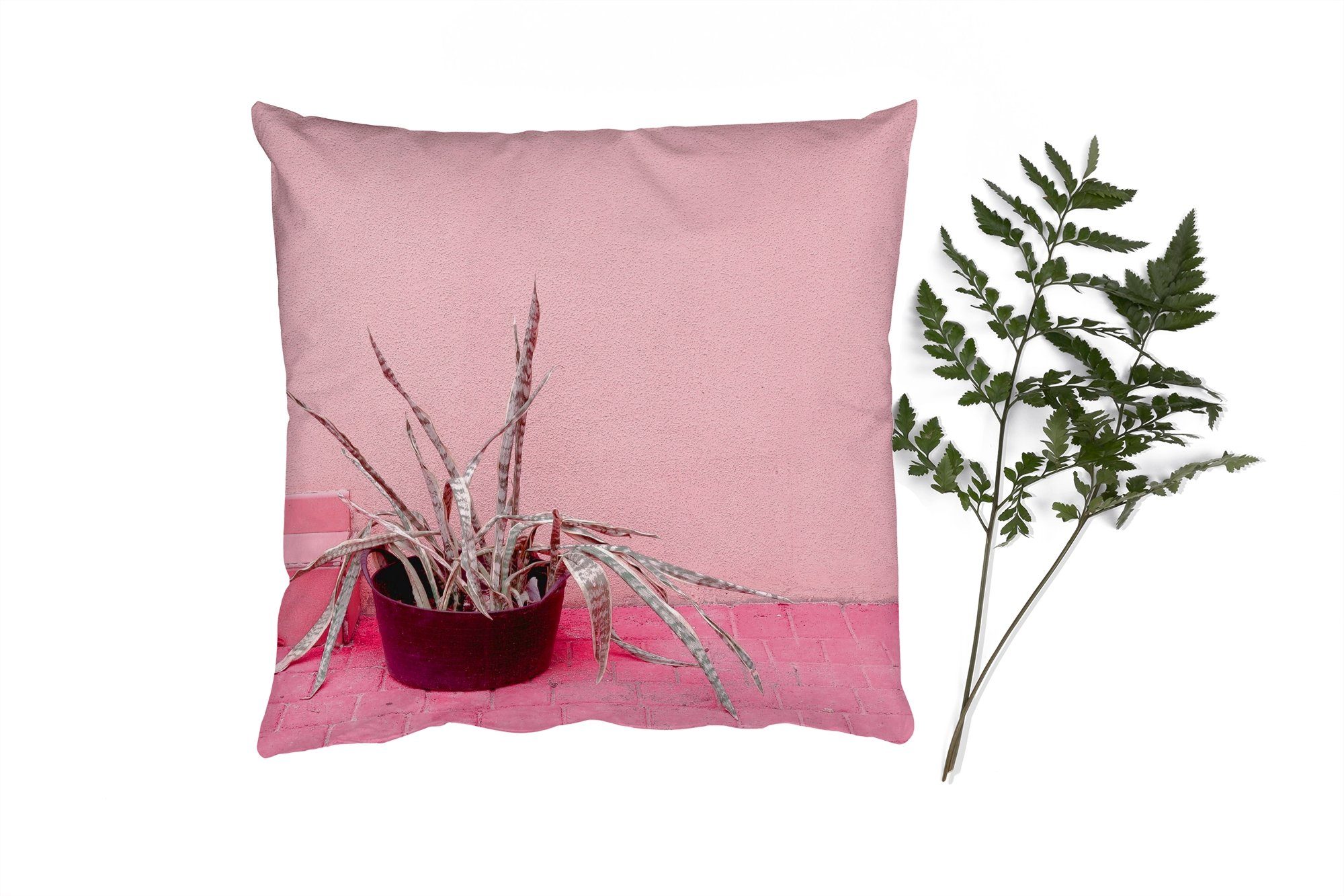 MuchoWow Dekokissen Sommer - Rosa - Pflanzen, Zierkissen mit Füllung für Wohzimmer, Schlafzimmer, Deko, Sofakissen